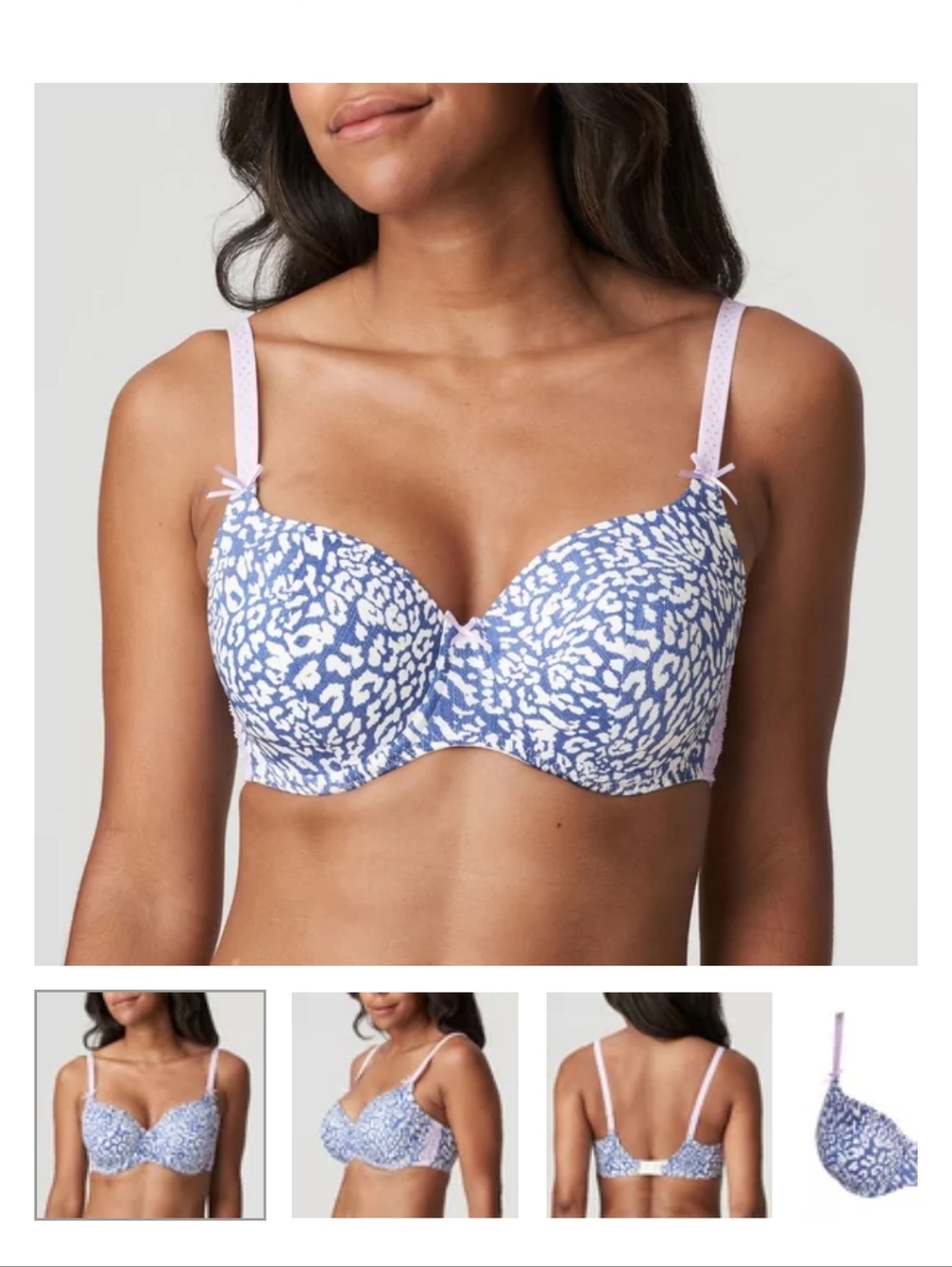 Prima Donna Blue & White Patterned Underwire Bra with Pink Straps 34D UK Sizing